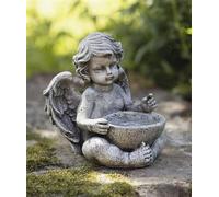 Figurine de décoration "Ange avec bol" en optique pierre, figurine de décoration de jardin, mangeoire pour oiseaux, décoration de jardin pour l'extérieur