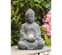 Figurine de décoration Bouddha "Illumination" en ciment aspect pierre avec photophore en verre, hauteur 33 cm, décoration de jardin pour l'extérieur