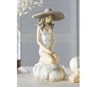 Figurine de décoration "Dame de plage sur rocher", maritime, en polyrésine, figurine de plage nostalgique, baigneuse, déco jardin extérieur
