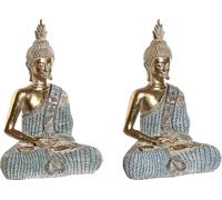 Figurine de décoration dkd home decor 23 x 13 x 34 cm bleu bouddha turquoise oriental décapé (2 pièces)