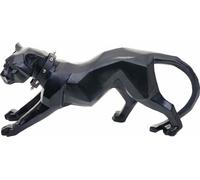 Figurine de décoration léopard HWC-D36, sculpture féline Statue, Polyresin, In-/Outdoor, 45x20x11cm ~ noir mat avec collier