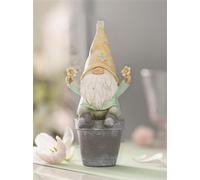 Figurine de décoration lutin "petite fleur" en polyrésine, jaune / vert, décoration de printemps, nain de jardin, décoration de jardin pour l'extérieur
