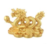 Figurine de dragon chinois de bon augure en résine - Sculpture Feng Shui pour décoration de maison, chambre à coucher, bureau, succès et richesse (doré)