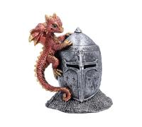 Figurine de dragon Hatchling Helm 13,2 cm - Bébé dragon sur casque de chevalier fantaisie (rouge)