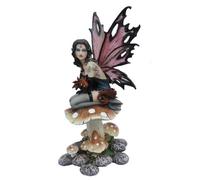 Figurine de fée à genoux sur un champignon, résine, H.26 cm