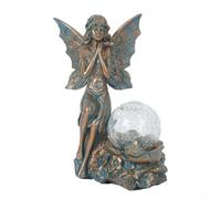 Figurine de fée de jardin à énergie solaire : statue en résine résistante aux intempéries pour l'art de la cour - Orbe lumineux de 14 cm