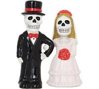Figurine de gâteau 2 en 1 représentant un couple de têtes de mort et salière et poivrière