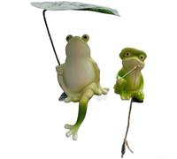 Figurine de grenouille créative en résine synthétique tenant un parapluie et une canne à pêche pour tableau de bord de voiture et décoration de jardin, conçue avec des sculptures détaillées