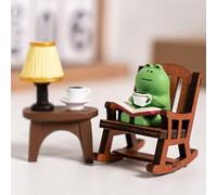 Figurine de Grenouille, Mini-Statue Décontractée en Résine avec Livre et Café 5.5 x 4.3 cm pour Décoration Intérieure, Bureau ou Maison de Poupée