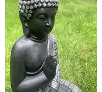Figurine de Jardin Bouddha en Pierre Artificielle argenté Noir Statue de Feng Shui Zen décoration intérieur et extérieur résine Grande (33 cm laotique)