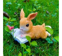Figurine De Jardin pour Lapin avec Livre- Décoration De Jardin-Résistant Aux Intempéries Décoration Extérieure Lapin,Jardin Intérieur Extérieur Maison Créative Décoration De Bureau