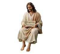 Figurine de Jésus en résine, compagnon de bureau Jésus, fait à la main, statue de Je-sus Christ avec panneau « I Am with You Always », tableau de bord de voiture, décoration de table de bureau à