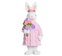 Figurine de lapin carotte de Pâques, 6,5 x 6,5 x 15 cm, décoration de vacances en résine, centre de table festif fantaisiste, finition vive, décoration de Pâques pour la maison et le bureau (rose)