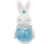 Figurine de lapin compacte en résine conçue pour Pâques sur une cheminée, une bibliothèque ou une table console (bleu)