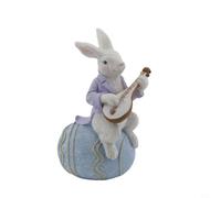 Figurine de lapin de Pâques jouant du violon ou du luth sur un œuf avec | Lapin de Pâques en résine jouant des instruments de musique sur un œuf, figurine de lapin à paillettes colorées pour