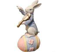 Figurine de lapin de Pâques jouant du violon ou du luth sur un œuf avec | Lapin de Pâques en résine jouant des instruments de musique sur un œuf, figurine de lapin à paillettes colorées pour