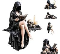Figurine de Lecteur Gothique à capuchonDark Academia, décoration d'étagère | Figurine de lecture, statue en résine de reine mystérieuse for table, bureau, décoration de manteau(D)