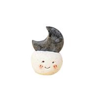 Figurine de lune en cristal naturel avec jolie base en argile, mini pierre précieuse décorative pour bureau, maison et bureau, cadeau fait à la main - Plusieurs options (tourmaline noire)