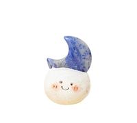 Figurine de lune en cristal naturel avec jolie base en argile, mini pierre précieuse décorative pour bureau, maison et bureau, cadeau fait à la main - Plusieurs options (sodalite)