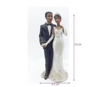Figurine de Mariage - Unique - Couple Noir en Résine - 20 cm - Robe Blanche Pailletée - Décoration de Table