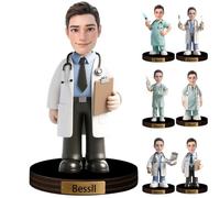 Figurine de médecin personnalisée - Caricature - Portrait de bureau - Plaque de nom de chirurgien de dessin animé - Sculpture de portrait - Ornement en acrylique - Cadeau d'appréciation du médecin