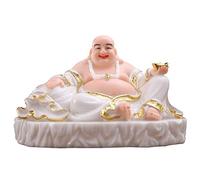 Figurine de méditation de Bouddha Statue de Bouddha de Jade Tenant Un Lingot Grand Ventre Bouddha Décoration Joyeux Bouddha Riant Maison Chanceux Feng Shui Décor Cadeaux de Félicitations Ornement de