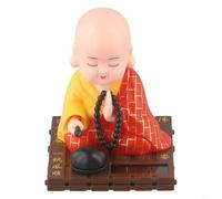 Figurine de moine à énergie solaire pour tableau de bord de voiture, maison, bureau, poupée ABS qui hoche la tête avec ruban adhésif double face rouge, bleu, jaune, 9,5 x 7,5 x 7,5 cm (rouge)