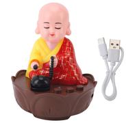 Figurine De Moine Hochant La TêTe Musicale, DéCoration De Bouddha à TêTe Mobile Avec CâBle De Chargement Usb Rouge