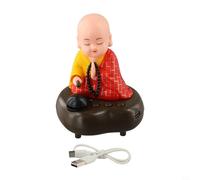 Figurine de moine qui hoche la tête - Rechargeable par USB - Avec 6 chansons - Lumière colorée - Pour décoration de tableau de bord de voiture - Bouddhiste mignon pour bureau