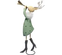 Figurine de Noël Cerf avec trompette Vert Or Métal 51cm Décoration festive Décoration de table