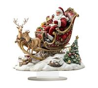 Figurine de Noël en acrylique plat de Père Noël sur traîneau avec décoration de table de 24 cm - Décoration de Noël pour la maison, le bureau ou l'étude - Décoration saisonnière inspirante et élégante