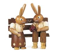 Figurine de Pâques Paire Lapin Sur Banc Nature Petit Hauteur 9cm Neuf Décoration