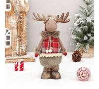 Figurine de Renne de Noël, Élan en Peluche Debout ou Assis, Décoration | Matériau en peluche douce, design rétractable, pose debout assise, parfait pour la table de fête à la maison(E)