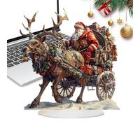Figurine de renne de Père Noël - Décoration de Noël en acrylique 2D - Statue de Père Noël festive avec cerf de traîneau - Décoration de table de vacances à collectionner - Décoration d'affichage