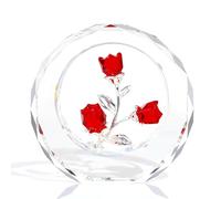 Figurine de Rose Rouge en Cristal avec Vase - Bouquet de Fleurs d'ornement Cadeaux pour Femme, Petite Amie, Femme - Fleur en Cristal Faite à la Main pour la décoration de Table d'intérieur pour la