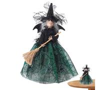 Figurine de sorcière d'Halloween - balai volant avec chapeau, décoration du festival des fantômes effrayants | Ornement pour cime d'arbre, fenêtre, entrée, salon, étagère, maison hantée, décora