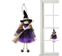 Figurine de sorcière d'Halloween - Décoration effrayante à suspendre pour | Poupée de sorcière d'Halloween avec un balai pour la maison, l'appartement, l'école, la maison hantée, le jardin, la cour