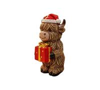 Figurine de vache de 16 cm en résine portant un chapeau de Noël | Décoration de bureau en forme de vache pour maison, bureau, cheminée, salon, vacances, boîte cadeau