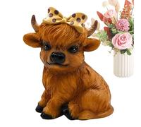 Figurine de vaches des hautes terres : sculpture d'animaux en résine réaliste, statue de bétail rustique des hautes terres | Figurine d'animaux de ferme miniature Bowknot, jolie décoration
