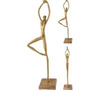Figurine de yoga dorée 48cm sur support en bois - Statue décorative élégante pour un intérieur moderne et classique