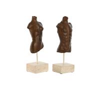 Figurine déco Home ESPRIT Blanc Marron clair Buste 9,5 x 8 x 31 cm (2 pièces)