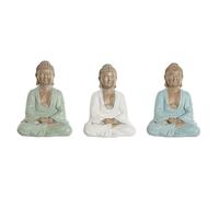 Figurine déco Home ESPRIT Blanc vert turquoise Bouddha Oriental 14 x 10,5 x 18,5 cm (3 pièces)