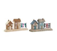 Figurine déco Home ESPRIT Bleu Rouge Multicolore Maisons 25,5 x 9 x 13,5 cm (2 pièces)