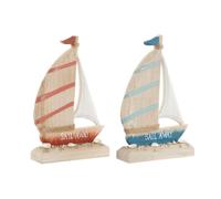 Figurine déco Home ESPRIT Bleu Rouge naturel Voilier 15 x 4,5 x 23,5 cm (2 pièces)
