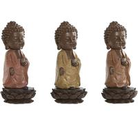 Figurine déco Home ESPRIT Marron Orange Corail Néon vert Résine Bouddha Oriental 9 x 9 x 21 cm (3 pièces)