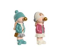 Figurine déco Home ESPRIT rose turquoise or 8 x 10 x 20 cm (2 pièces)