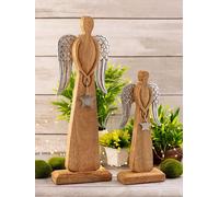 Figurine décorative Ange, set de 2 décorations de Noël Présentoir Bois de mangue Aluminium