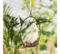 Figurine décorative "cacatoès" dans un anneau, 20 cm de haut, perroquet Décoration à suspendre, décoration de jardin, décoration pour le salon, le balcon & le jardin, pour l'intérieur & l'extérieur