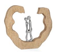 Figurine décorative couple câlin aluminium sur socle en bois de manguier 24,5 x 3,5 x 22 cm - Sculpture moderne amour partenariat décoration salon idée cadeau figurine en bois