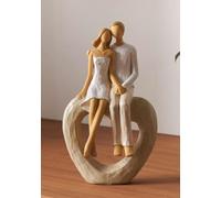 Figurine décorative "Couple d'amoureux" en polyrésine, hauteur 22 cm, couple assis sur un cœur, sculpture, cœur décoratif